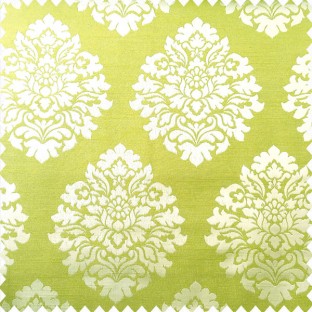 Green cream color traditional damask designs texture finished surface swirls horizontal lines polyester main curtain